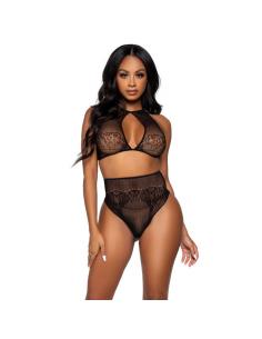 LEG AVENUE - SET DOS PIEZAS TOP CORTO CUELLO HALTER Y TANGA TALLA UNICA