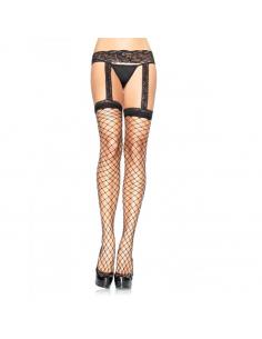 LEG AVENUE - MEDIAS DE RED CON LIGUERO DE ENCAJE NEGRO