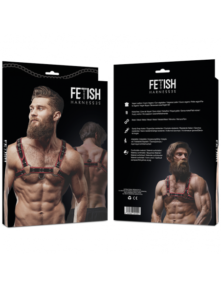 FETISH SUBMISSIVE ATTITUDE - ARNÉS ECOPIEL PECHO HOMBRE NEGRO/ROJO