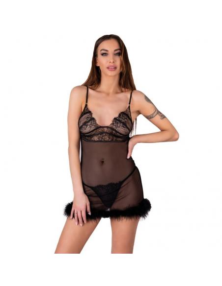LIVCO CORSETTI FASHION - ZERUNAM SET BABYDOLL + TANGA NEGRO