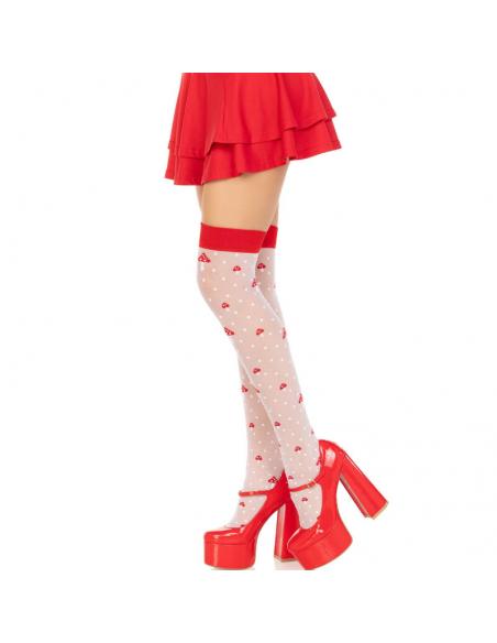 LEG AVENUE - CALCETINES ALTOS CHAMPIÑONES ROJO/BLANCO