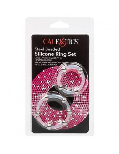 CALEXOTICS - KIT DE 2 UDS ANILLO DE SILICONA CON CUENTAS DE ACERO