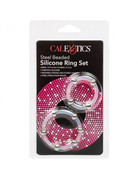 CALEXOTICS - KIT DE 2 UDS ANILLO DE SILICONA CON CUENTAS DE ACERO
