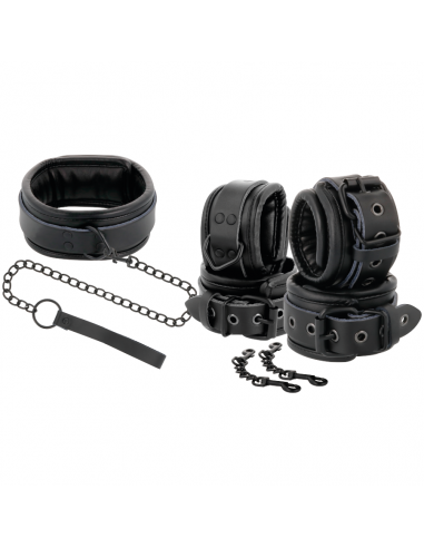 DARKNESS - ESPOSAS Y COLLAR DE CUERO NEGRO