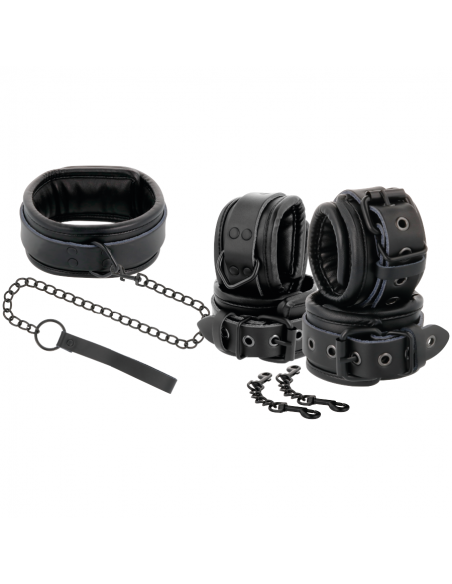 DARKNESS - ESPOSAS Y COLLAR DE CUERO NEGRO