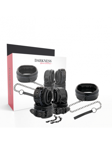 DARKNESS - ESPOSAS Y COLLAR DE CUERO NEGRO