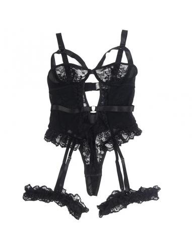 SUBBLIME - TEDDY CON LIGA DETALLE ENCAJES Y TIRAS NEGRO S/M