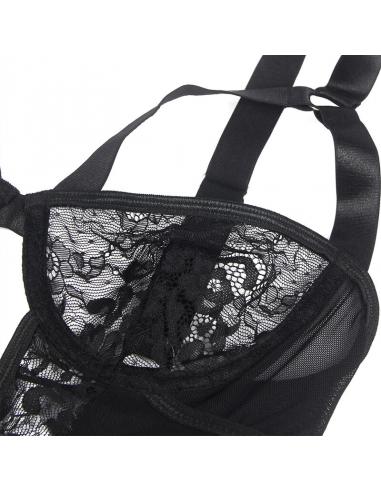 SUBBLIME - TEDDY CON LIGA DETALLE ENCAJES Y TIRAS NEGRO S/M