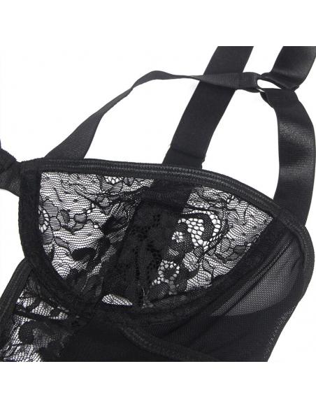SUBBLIME - TEDDY CON LIGA DETALLE ENCAJES Y TIRAS NEGRO S/M