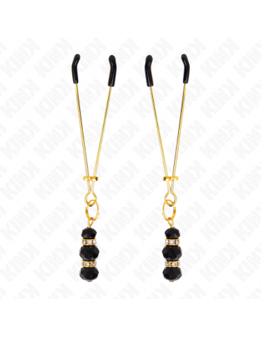 KINK - PINZAS PARA PEZONES DORADA FINA CON TRIPLE BOLA DE VIDRIO NEGRO 7 CM