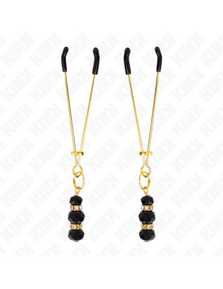 KINK - PINZAS PARA PEZONES DORADA FINA CON TRIPLE BOLA DE VIDRIO NEGRO 7 CM