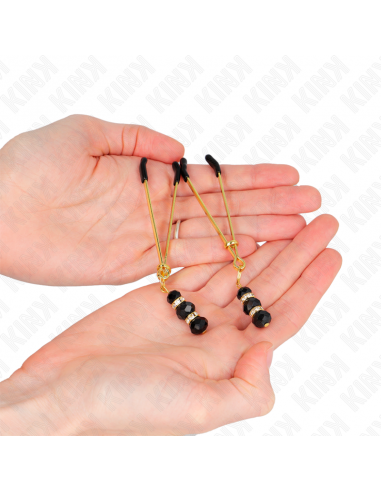 KINK - PINZAS PARA PEZONES DORADA FINA CON TRIPLE BOLA DE VIDRIO NEGRO 7 CM