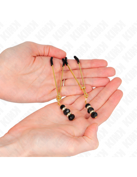 KINK - PINZAS PARA PEZONES DORADA FINA CON TRIPLE BOLA DE VIDRIO NEGRO 7 CM