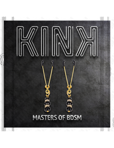 KINK - PINZAS PARA PEZONES DORADA FINA CON TRIPLE BOLA DE VIDRIO NEGRO 7 CM