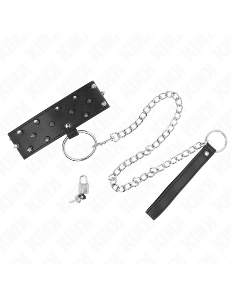 KINK - COLLAR CON CORREA 65 CM CON TACHUELAS PLATEADAS MODELO 5 AJUSTABLE 36-43 CM X 5 CM