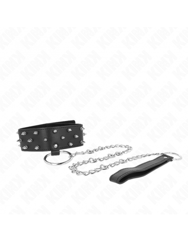 KINK - COLLAR CON CORREA 65 CM CON TACHUELAS PLATEADAS MODELO 5 AJUSTABLE 36-43 CM X 5 CM