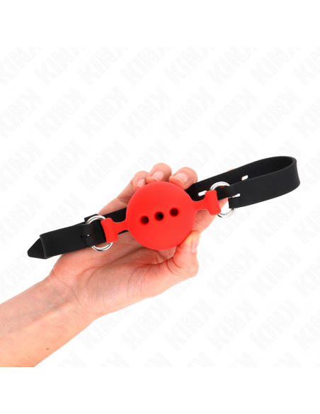 KINK - MORDAZA 55 x 2 CM DE BOLA 5 CM DE SILICONA COMPLETA TALLA L ROJO AJUSTABLE 35-51 CM