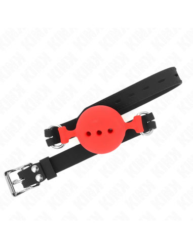 KINK - MORDAZA 55 x 2 CM DE BOLA 5 CM DE SILICONA COMPLETA TALLA L ROJO AJUSTABLE 35-51 CM
