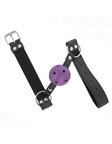 KINK - MORDAZA DE BOLA 4 CM TRANSPIRABLE CON DOBLE REMACHE MORADO 62 x 2.5 CM AJUSTABLE 42-58 CM