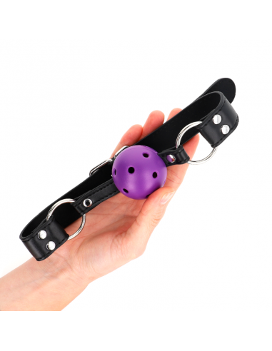 KINK - MORDAZA DE BOLA 4 CM TRANSPIRABLE CON DOBLE REMACHE MORADO 62 x 2.5 CM AJUSTABLE 42-58 CM
