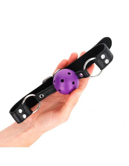 KINK - MORDAZA DE BOLA 4 CM TRANSPIRABLE CON DOBLE REMACHE MORADO 62 x 2.5 CM AJUSTABLE 42-58 CM
