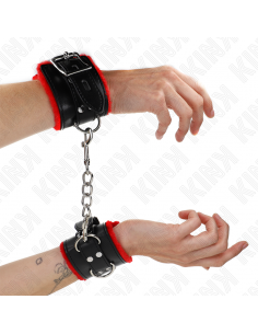 KINK - MUÃEQUERAS FORRADAS CON AGUJEROS CUADRADOS ROJO Y CORREA NEGRO AJUSTABLE 17-29 CM X 6 CM