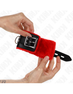 KINK - MUÃEQUERAS FORRADAS CON AGUJEROS CUADRADOS ROJO Y CORREA NEGRO AJUSTABLE 17-29 CM X 6 CM 2