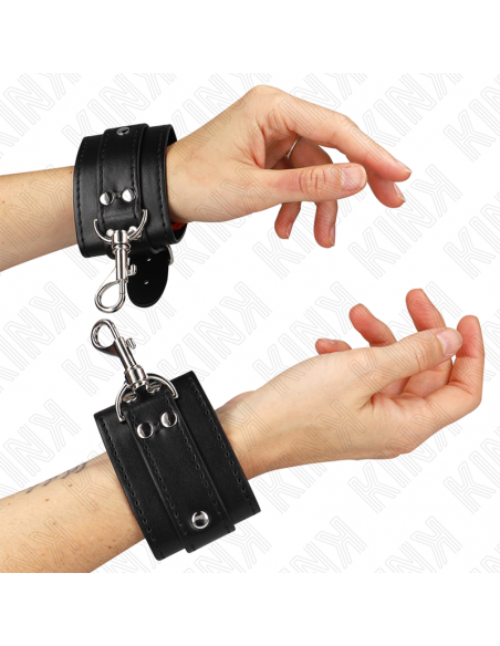 KINK - MUÃEQUERAS ESTILO MAZMORRA CON CERRADURA NEGRO AJUSTABLE 21-28 CM X 5.5 CM