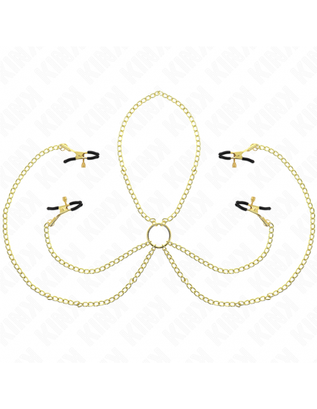 KINK - PINZAS PARA PEZONES Y CLÃTORIS 4 ENGANCHES AJUSTABLE DORADO