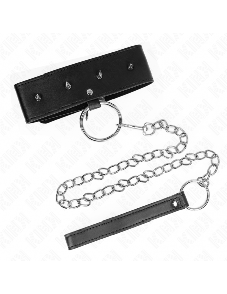 KINK - COLLAR CON CORREA 65 CM CON TACHUELAS PLATEADAS MODELO 2 AJUSTABLE 36-43 CM X 5 CM