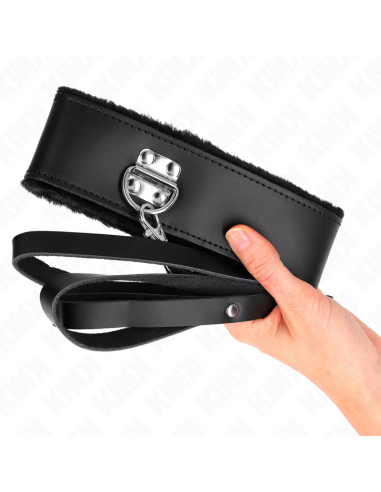 KINK - COLLAR CON CORREA 116 CM DE PIEL NEGRO AJUSTABLE 40-48 CM X 6 CM