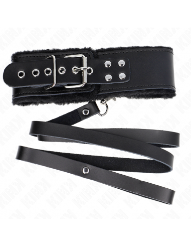 KINK - COLLAR CON CORREA 116 CM DE PIEL NEGRO AJUSTABLE 40-48 CM X 6 CM