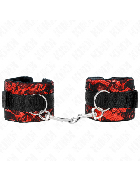 KINK - MUÃEQUERAS CORTAS DE ENCAJE TERCIOPELO Y UNIÃN DE NYLON ROJO/NEGRO 23 X 6.5 CM