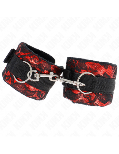 KINK - MUÃEQUERAS CORTAS DE ENCAJE TERCIOPELO Y UNIÃN DE NYLON ROJO/NEGRO 23 X 6.5 CM