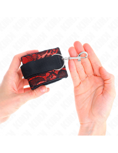 KINK - MUÃEQUERAS CORTAS DE ENCAJE TERCIOPELO Y UNIÃN DE NYLON ROJO/NEGRO 23 X 6.5 CM