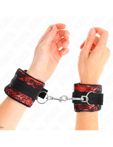 KINK - MUÃEQUERAS CORTAS DE ENCAJE TERCIOPELO Y UNIÃN DE NYLON ROJO/NEGRO 23 X 6.5 CM