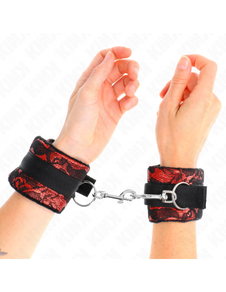 KINK - MUÃEQUERAS CORTAS DE ENCAJE TERCIOPELO Y UNIÃN DE NYLON ROJO/NEGRO 23 X 6.5 CM