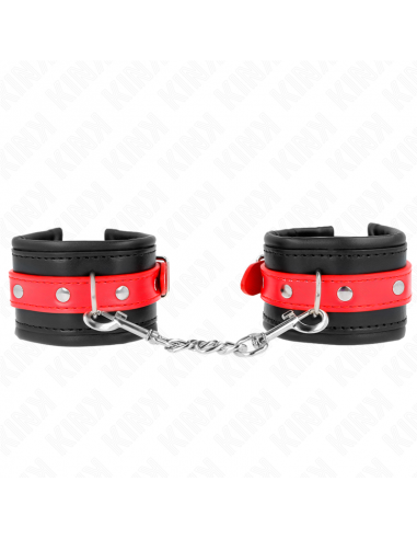 KINK - MUÃEQUERAS NEGRO CON CORREA ROJO AJUSTABLE 17-28 CM X 6 CM