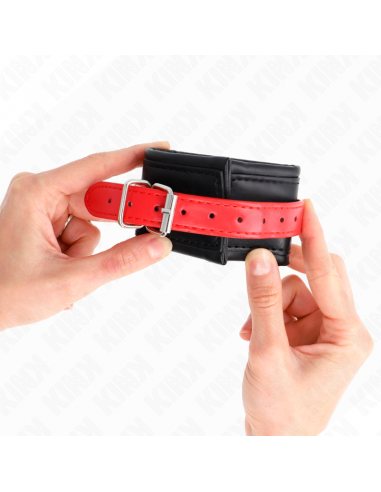 KINK - MUÃEQUERAS NEGRO CON CORREA ROJO AJUSTABLE 17-28 CM X 6 CM