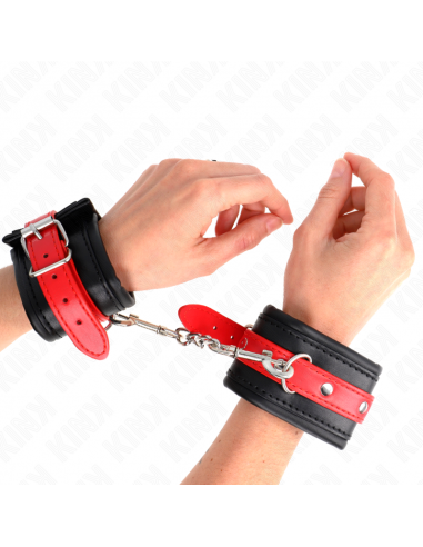 KINK - MUÃEQUERAS NEGRO CON CORREA ROJO AJUSTABLE 17-28 CM X 6 CM
