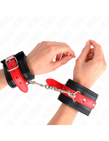KINK - MUÃEQUERAS NEGRO CON CORREA ROJO AJUSTABLE 17-28 CM X 6 CM