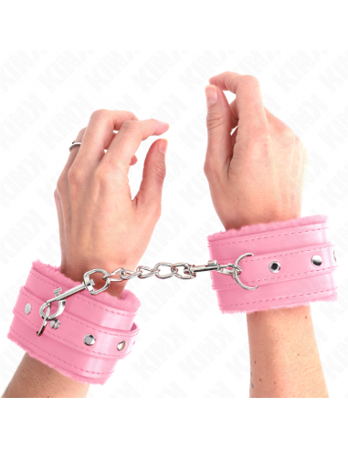 KINK - MUÃEQUERAS FORRADAS PREMIUM ROSA CON CORREA ROSA AJUSTABLE 17-29 CM X 6 CM