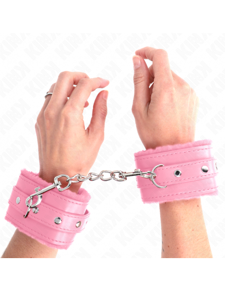 KINK - MUÃEQUERAS FORRADAS PREMIUM ROSA CON CORREA ROSA AJUSTABLE 17-29 CM X 6 CM