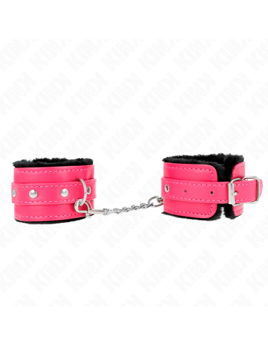 KINK - MUÃEQUERAS FORRADAS PREMIUM NEGRO CON CORREA FUCSIA AJUSTABLE 17-29 CM X 6 CM