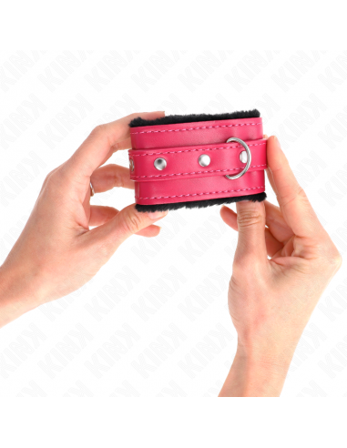 KINK - MUÃEQUERAS FORRADAS PREMIUM NEGRO CON CORREA FUCSIA AJUSTABLE 17-29 CM X 6 CM