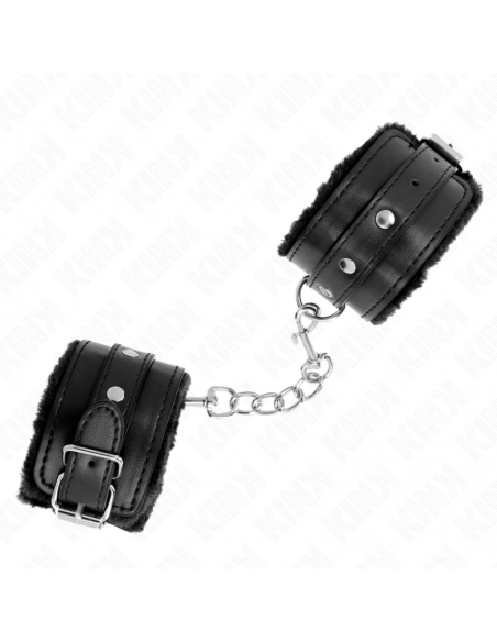 KINK - MUÃEQUERAS FORRADAS PREMIUM NEGRO CON CORREA NEGRO AJUSTABLE 17-29 CM X 6 CM
