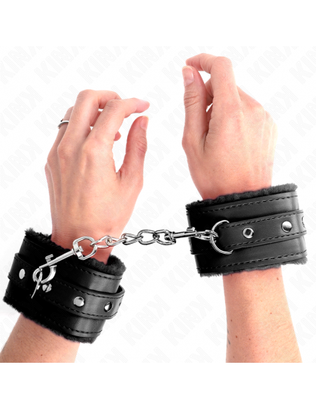 KINK - MUÃEQUERAS FORRADAS PREMIUM NEGRO CON CORREA NEGRO AJUSTABLE 17-29 CM X 6 CM