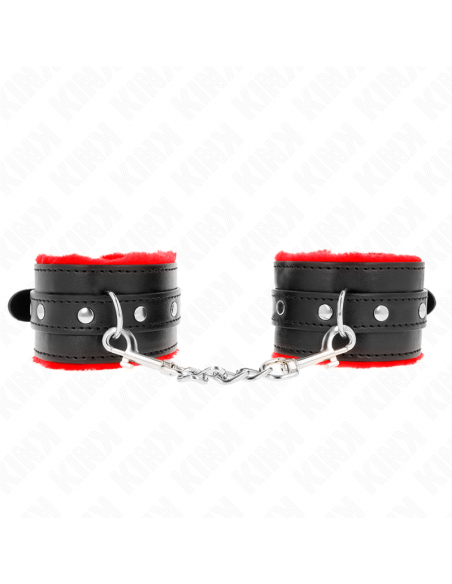 KINK - MUÃEQUERAS FORRADAS PREMIUM ROJO CON CORREA NEGRO AJUSTABLE 17-29 CM X 6 CM