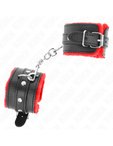 KINK - MUÃEQUERAS FORRADAS PREMIUM ROJO CON CORREA NEGRO AJUSTABLE 17-29 CM X 6 CM