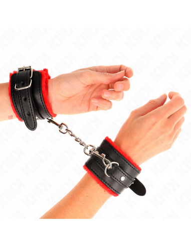 KINK - MUÃEQUERAS FORRADAS PREMIUM ROJO CON CORREA NEGRO AJUSTABLE 17-29 CM X 6 CM